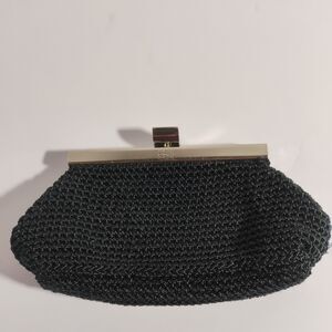 The Sak Kiss LockCoin Purse Black Woven Stitched